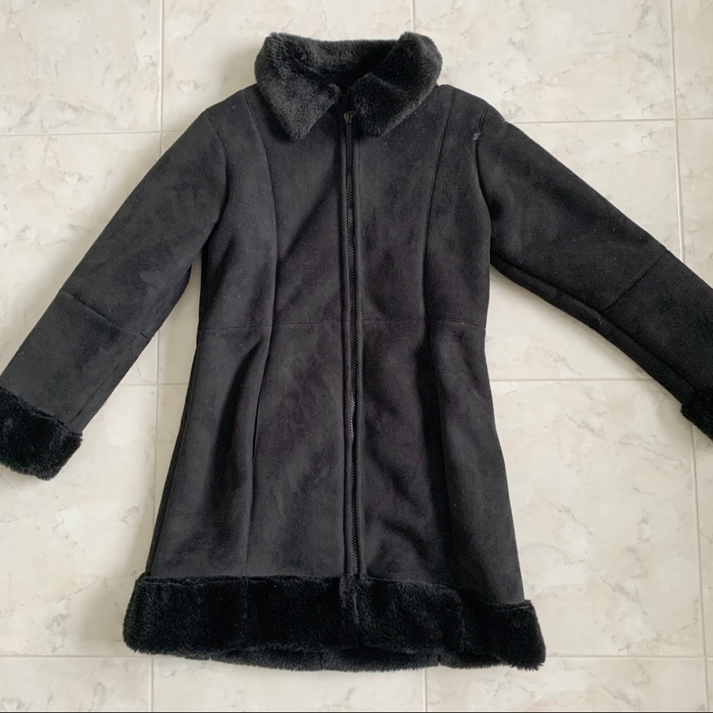 Black Winter Coat Faux Leather & Fur